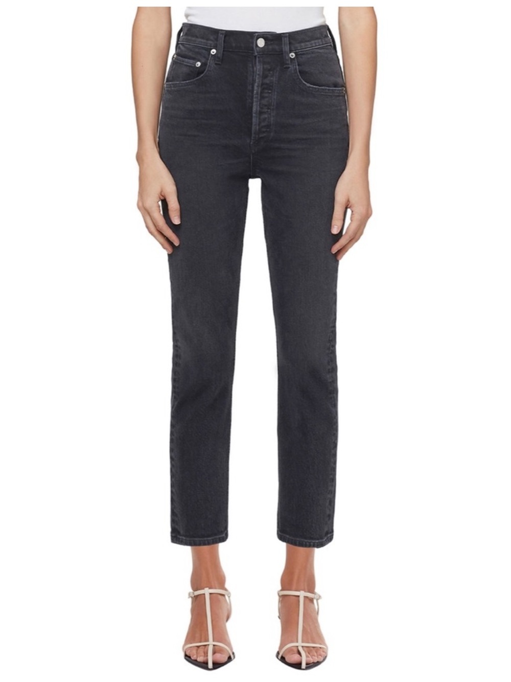 AGOLDE Black Riley High Rise Straight Riley Jeans washed gray 28 button fly crop